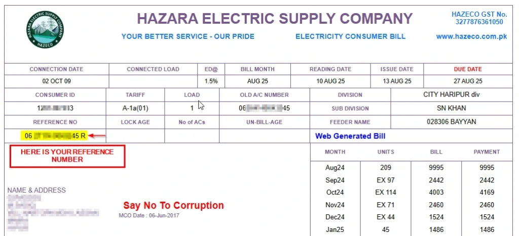 Here is HAZECO Bill Reference Number