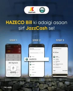 Pay your HAZECO bill via jazzcash.