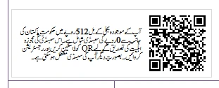 Example QR-style code printed on a Pakistani electricity bill for subsidy eligibility awareness