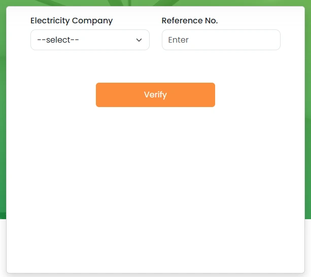 Electricity company selection and bill reference number verification screen on PM Fan Replacement Program portal efan.gov.pk